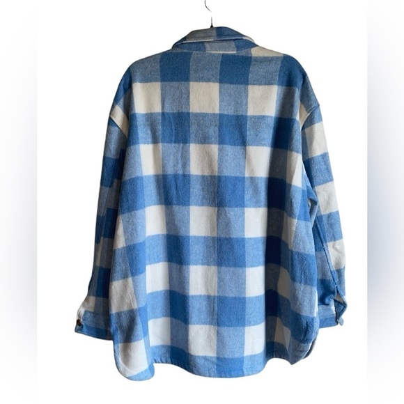 NWT Women’s Baby Blue Plaid Cozy Wool Blend Fall Shacket Size XXL Members Mark - Picture 5 of 11